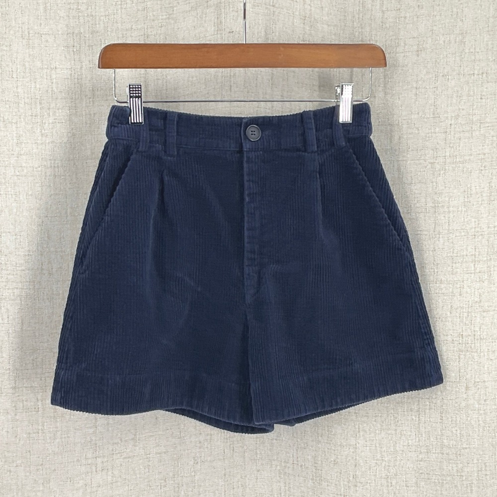 & Other Stories Shorts Womens 4 Navy Blue Cotton Corduroy Pleated High Rise Boho